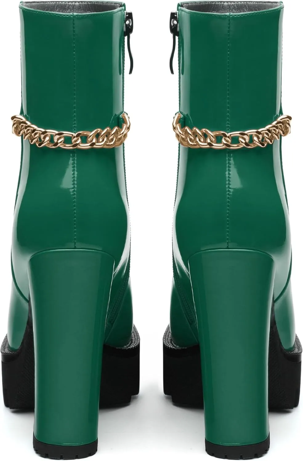, Round Toe High Chunky Heel Platform Ankle Booties for Women, Block Heel Short Boots with Ankle Chain 4.7",Women Shoes for Workpalce, Street and Banquet.