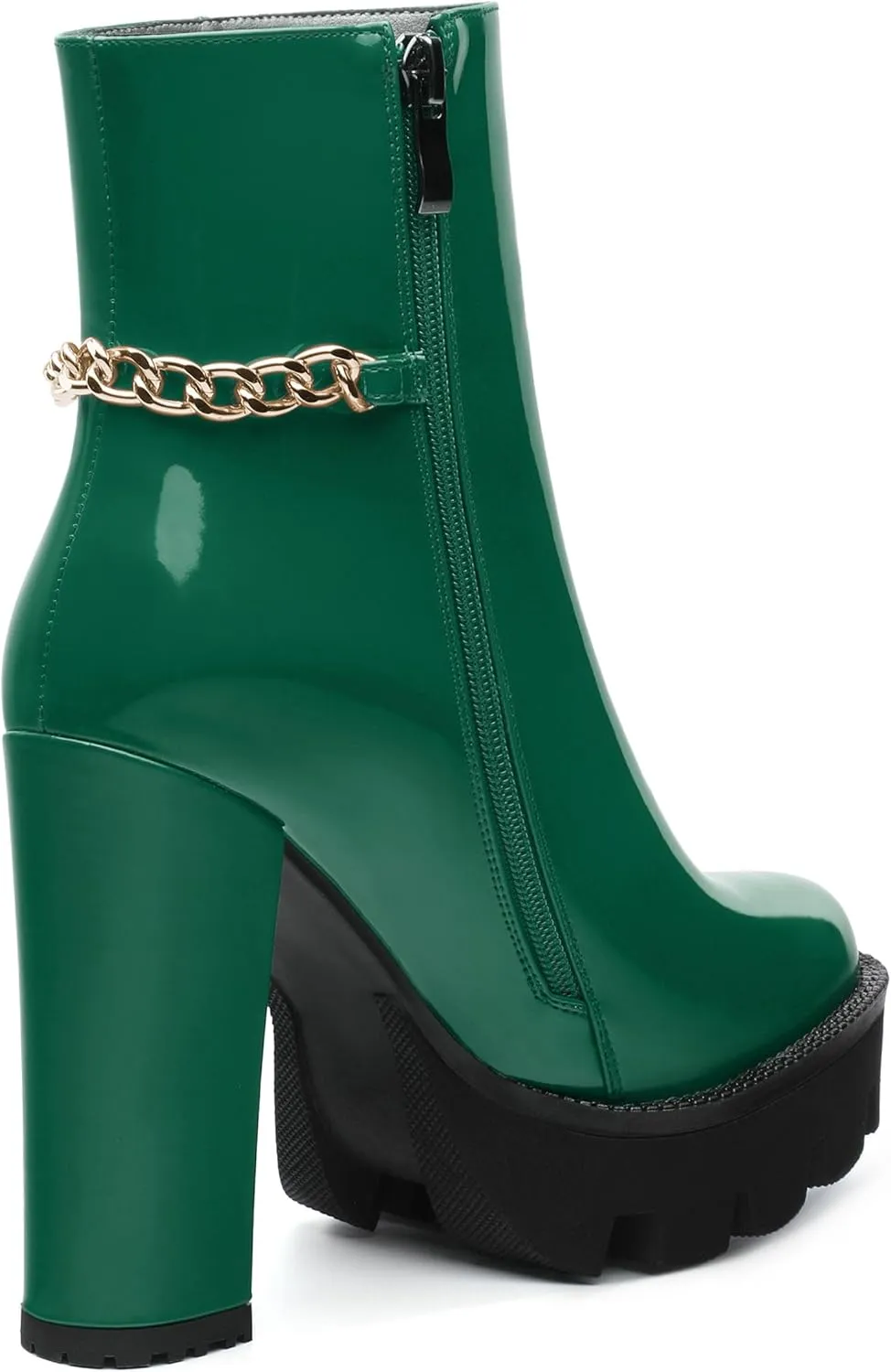 , Round Toe High Chunky Heel Platform Ankle Booties for Women, Block Heel Short Boots with Ankle Chain 4.7",Women Shoes for Workpalce, Street and Banquet.