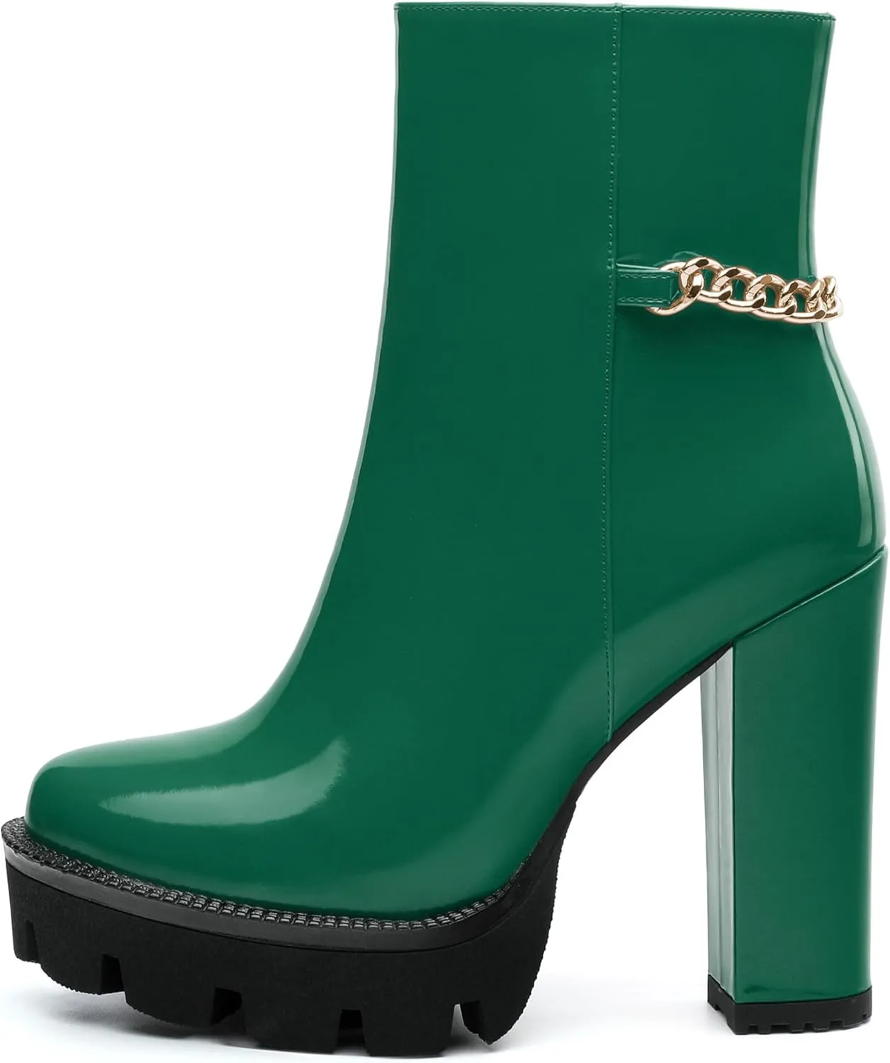 , Round Toe High Chunky Heel Platform Ankle Booties for Women, Block Heel Short Boots with Ankle Chain 4.7",Women Shoes for Workpalce, Street and Banquet.