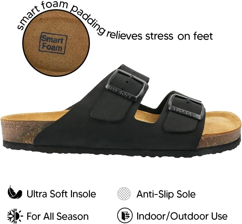 100% Genuine Leather Men's Sandals - Comfortable Cushioned Smart Foam Footbed, Slip-On Slides for Casual Summer Wear, Adjustable Fit, Durable Non-Slip Sole