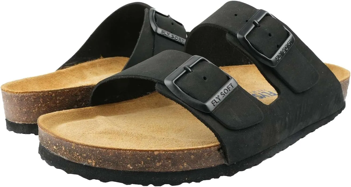 100% Genuine Leather Men's Sandals - Comfortable Cushioned Smart Foam Footbed, Slip-On Slides for Casual Summer Wear, Adjustable Fit, Durable Non-Slip Sole