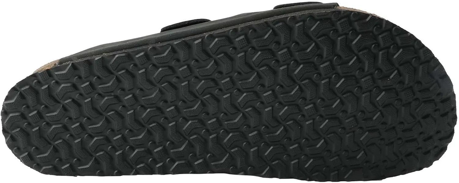 100% Genuine Leather Men's Sandals - Comfortable Cushioned Smart Foam Footbed, Slip-On Slides for Casual Summer Wear, Adjustable Fit, Durable Non-Slip Sole