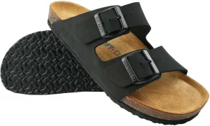 100% Genuine Leather Men's Sandals - Comfortable Cushioned Smart Foam Footbed, Slip-On Slides for Casual Summer Wear, Adjustable Fit, Durable Non-Slip Sole