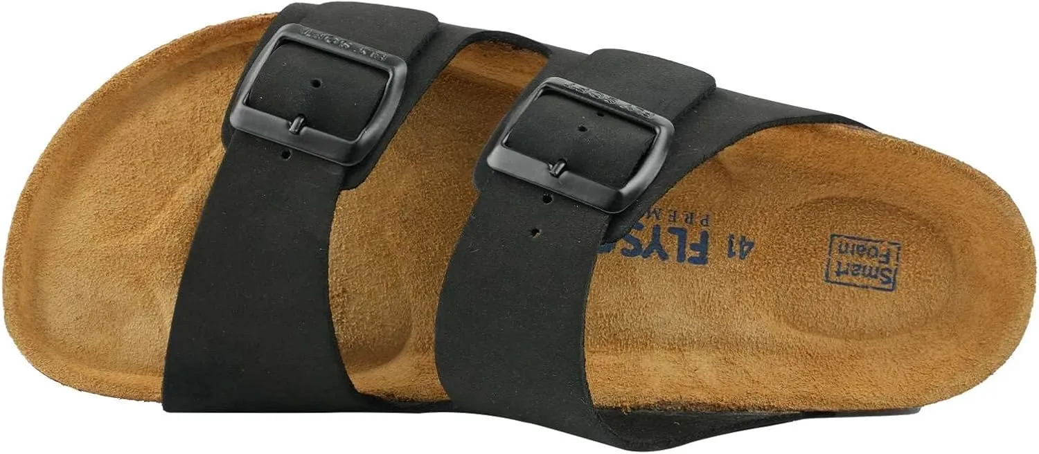 100% Genuine Leather Men's Sandals - Comfortable Cushioned Smart Foam Footbed, Slip-On Slides for Casual Summer Wear, Adjustable Fit, Durable Non-Slip Sole
