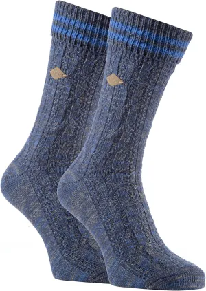 2 Pack Mens Thick Chunky Ribbed Cable Knit Cotton Crew Socks for Boots
