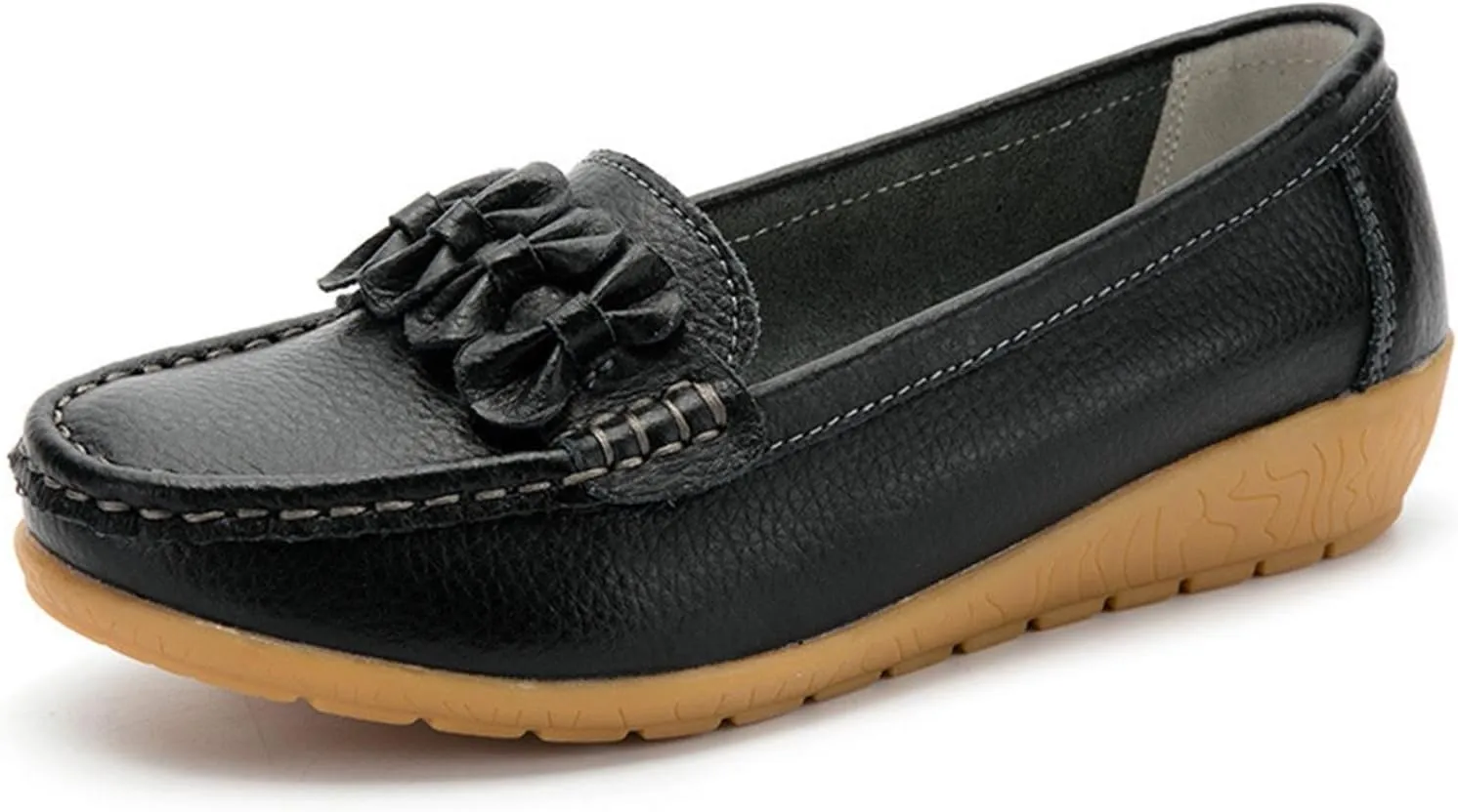 2025 Women's Ruched Embellished Pump Sandals Solid Faux Leather Slip on Loafer Closed Toe Rubber Sole Casual Sandal