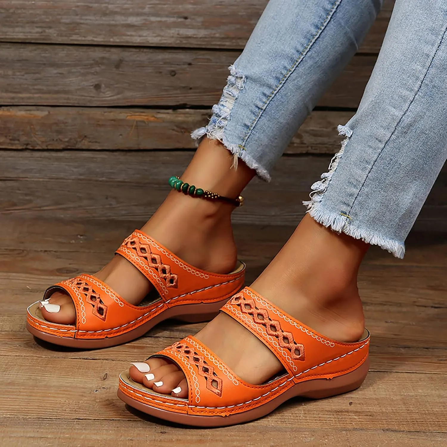 2025 Womens Sandals For Summer And Spring Comfortable Trendy Wedge Platform Arch Support Wide Width Flip Flops