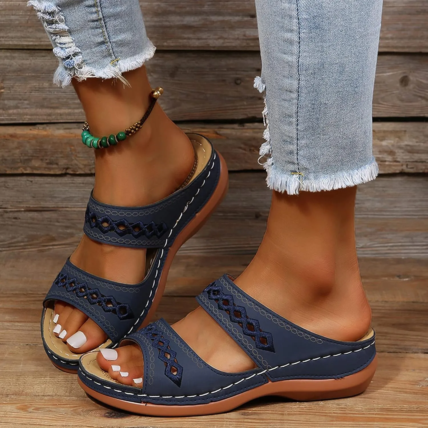 2025 Womens Sandals For Summer And Spring Comfortable Trendy Wedge Platform Arch Support Wide Width Flip Flops