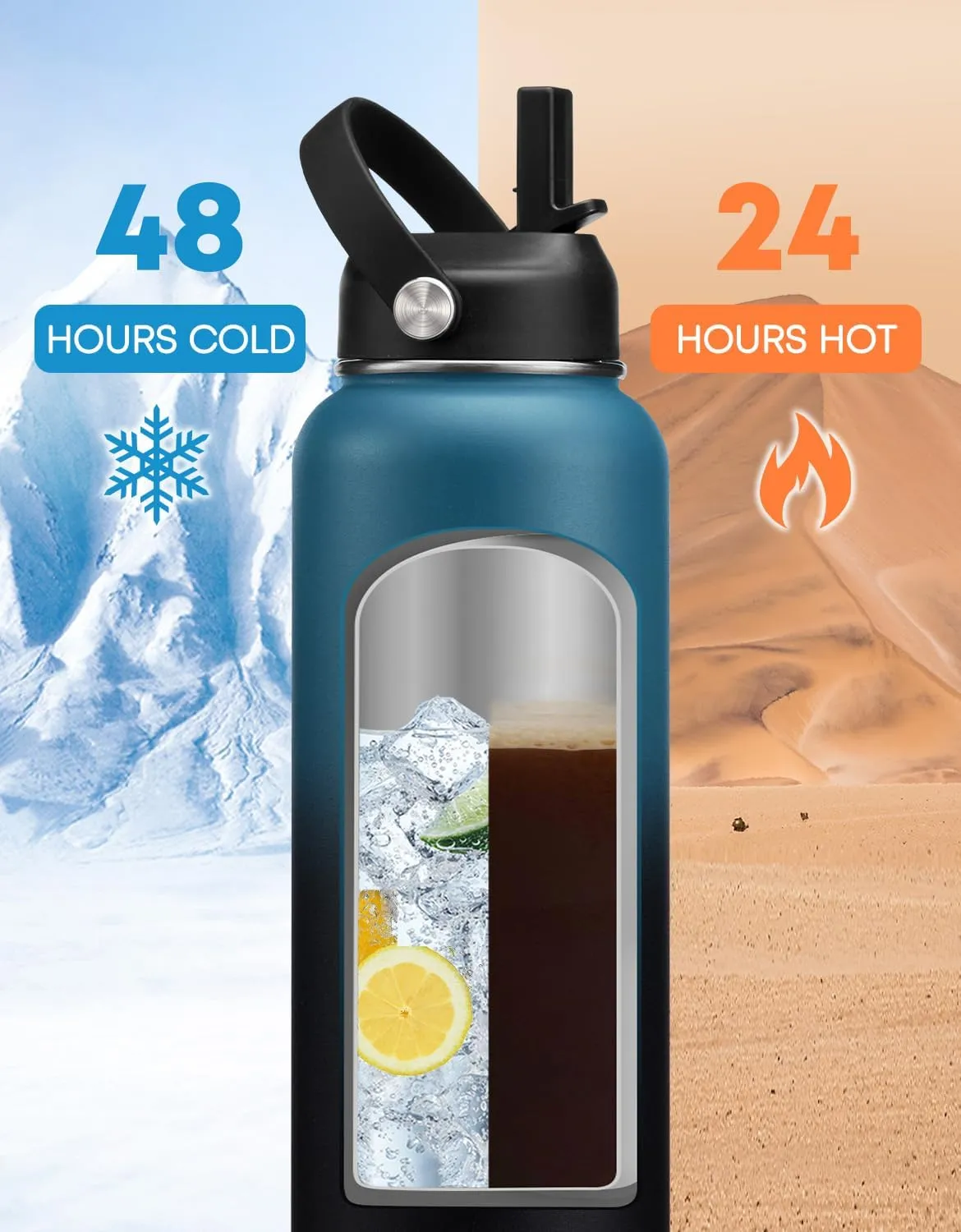 40 OZ Insulated Water Bottle - with Straw, Cold for 48 Hrs, Woman 40oz Stainless Steel Water Flask, Metal Vacuum Thermal Jug with Paracord Handle, Carrier Bag, Protective Boot, Cream White