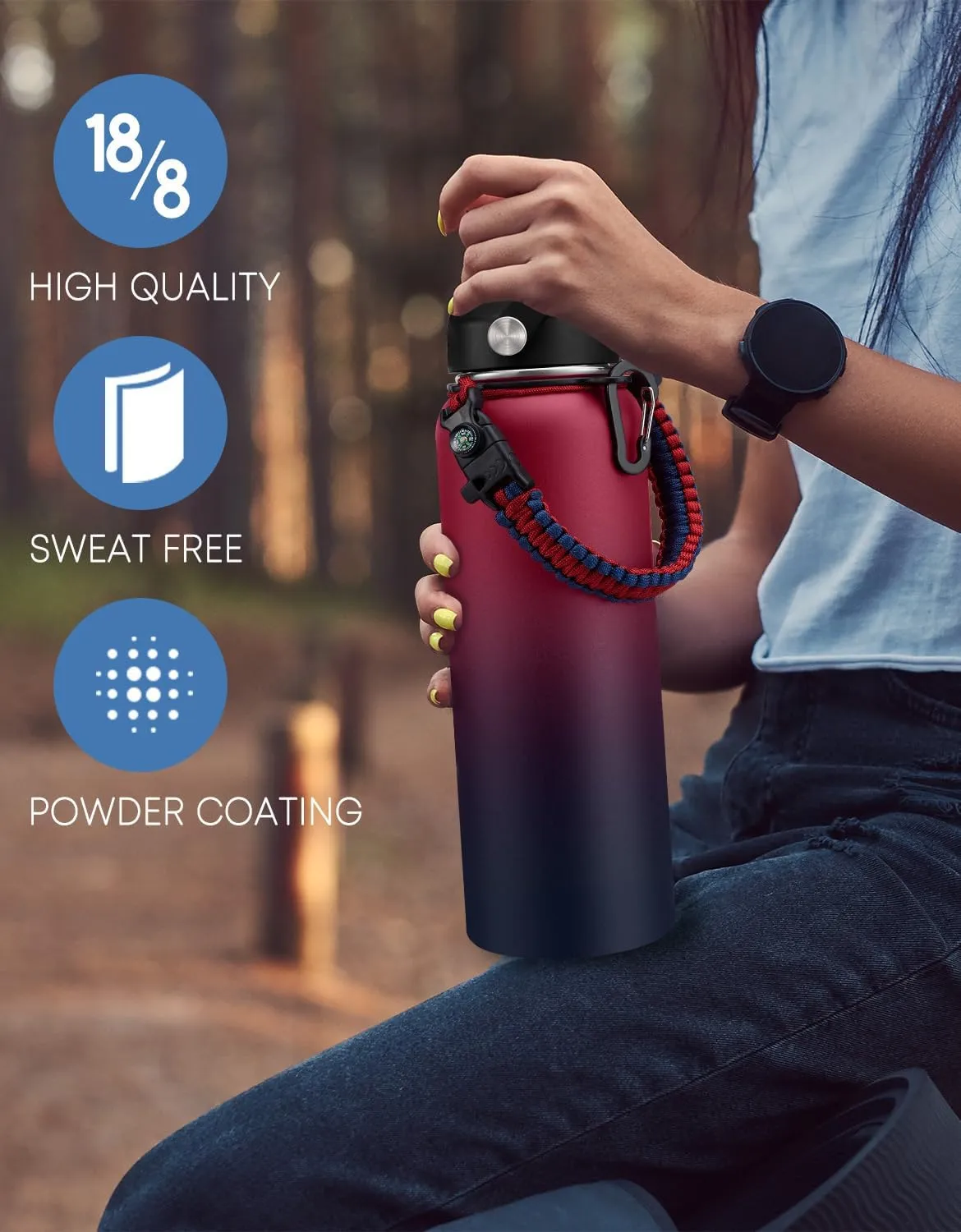 40 OZ Insulated Water Bottle - with Straw, Cold for 48 Hrs, Woman 40oz Stainless Steel Water Flask, Metal Vacuum Thermal Jug with Paracord Handle, Carrier Bag, Protective Boot, Cream White
