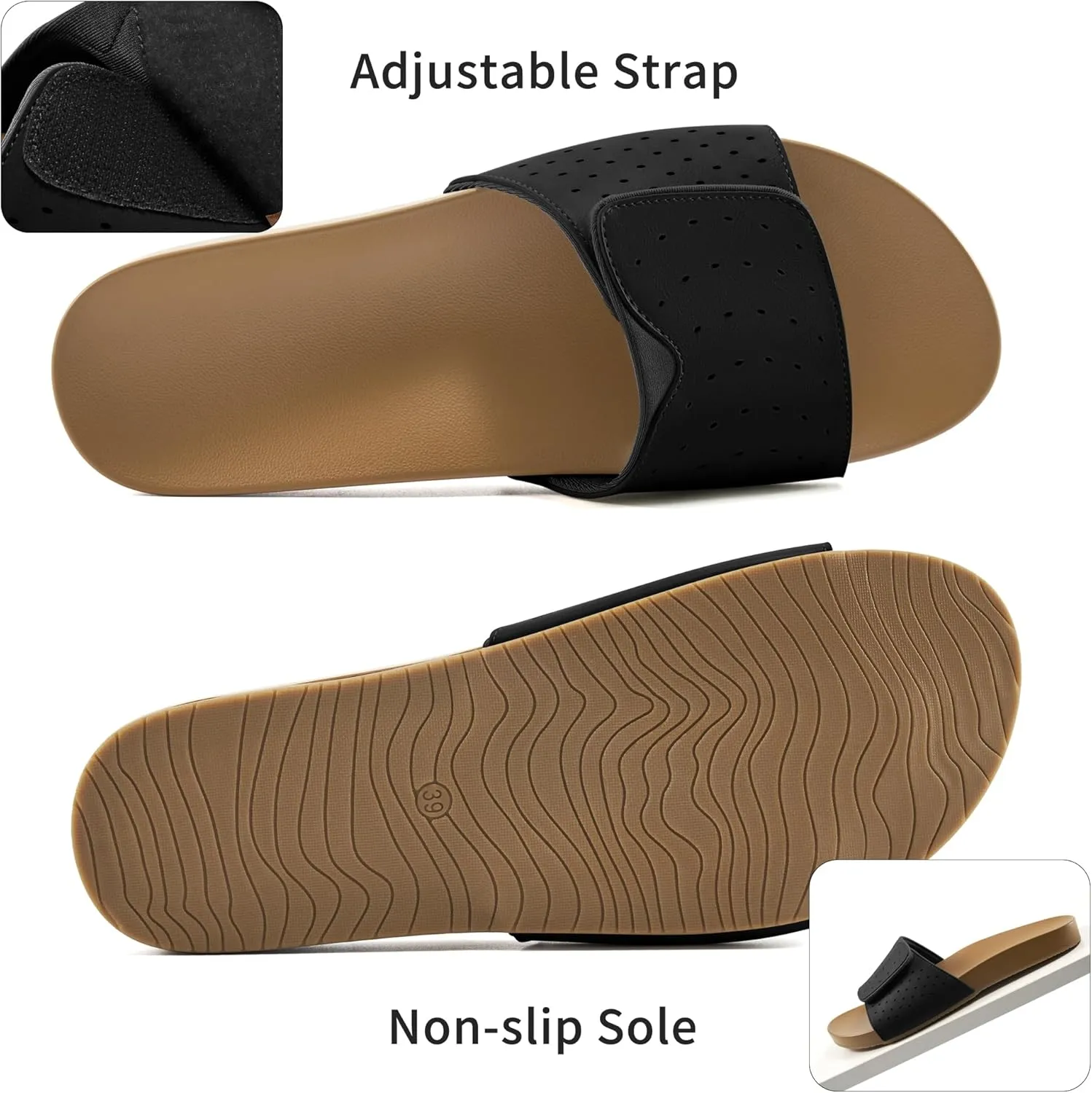Ablanczoom Flat Sandals for Women Slides: Comfortable Slip on Adjustable Summer Beach Womens Slide Sandal