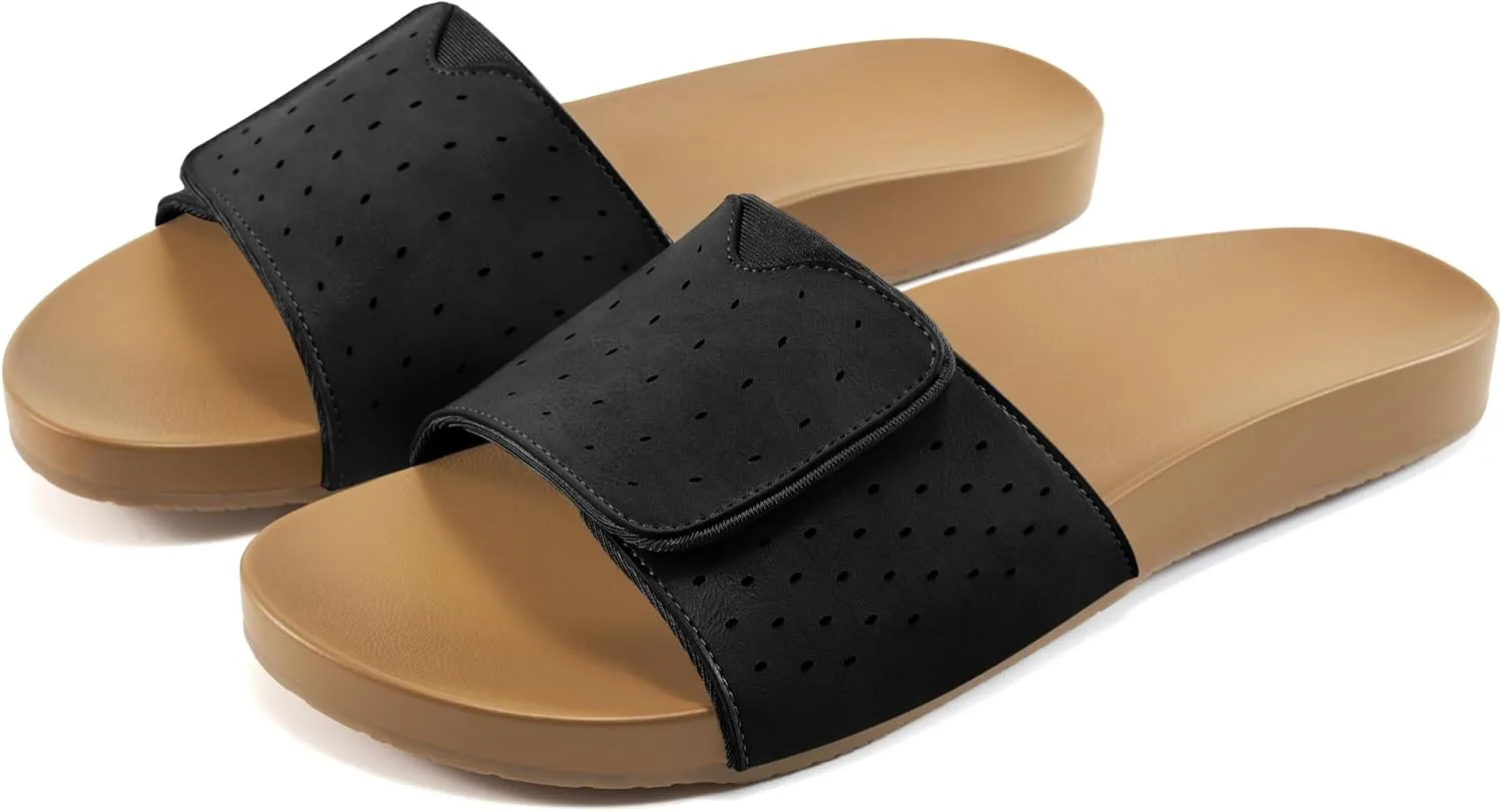 Ablanczoom Flat Sandals for Women Slides: Comfortable Slip on Adjustable Summer Beach Womens Slide Sandal
