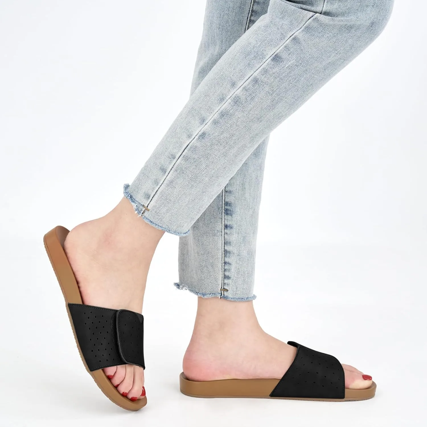 Ablanczoom Flat Sandals for Women Slides: Comfortable Slip on Adjustable Summer Beach Womens Slide Sandal