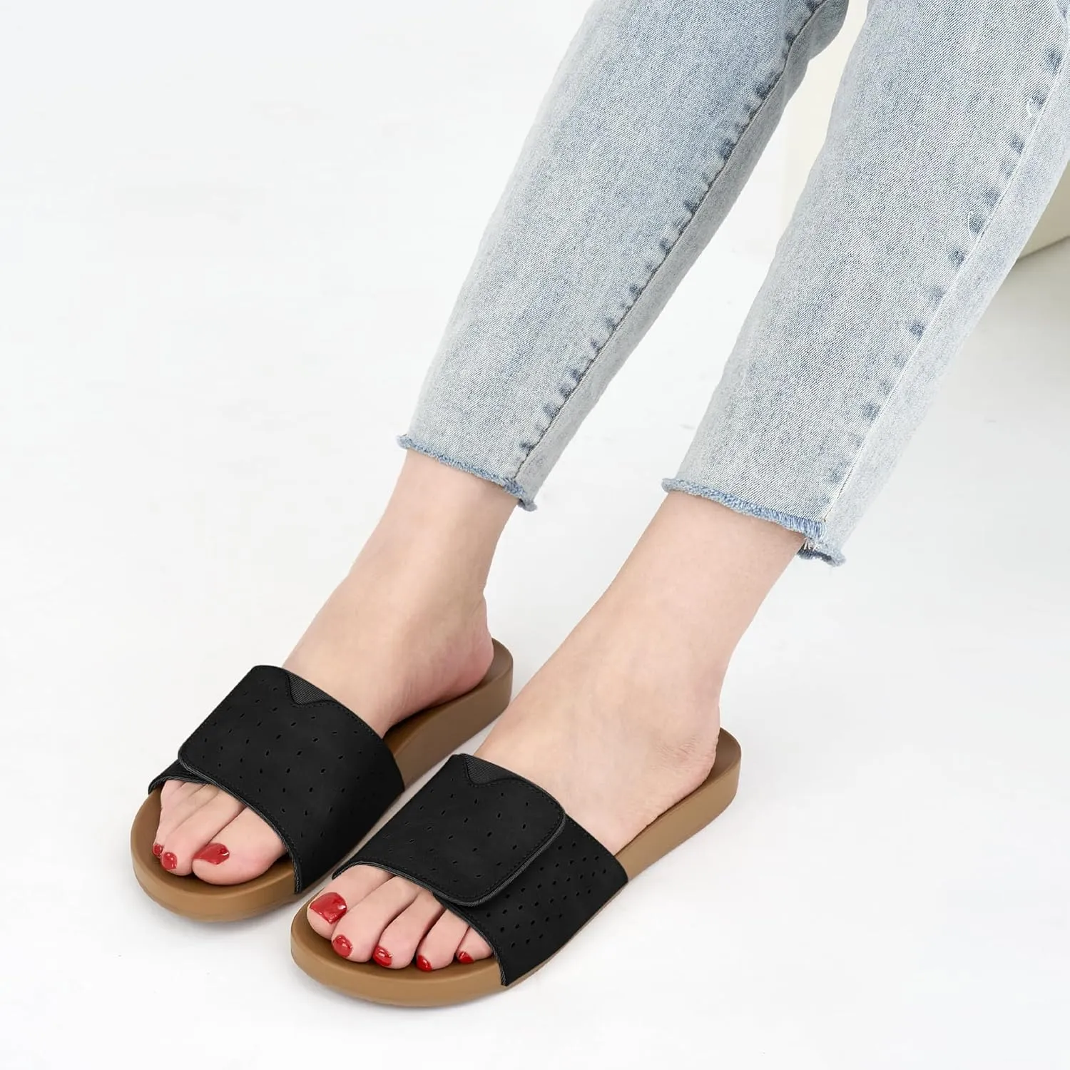 Ablanczoom Flat Sandals for Women Slides: Comfortable Slip on Adjustable Summer Beach Womens Slide Sandal