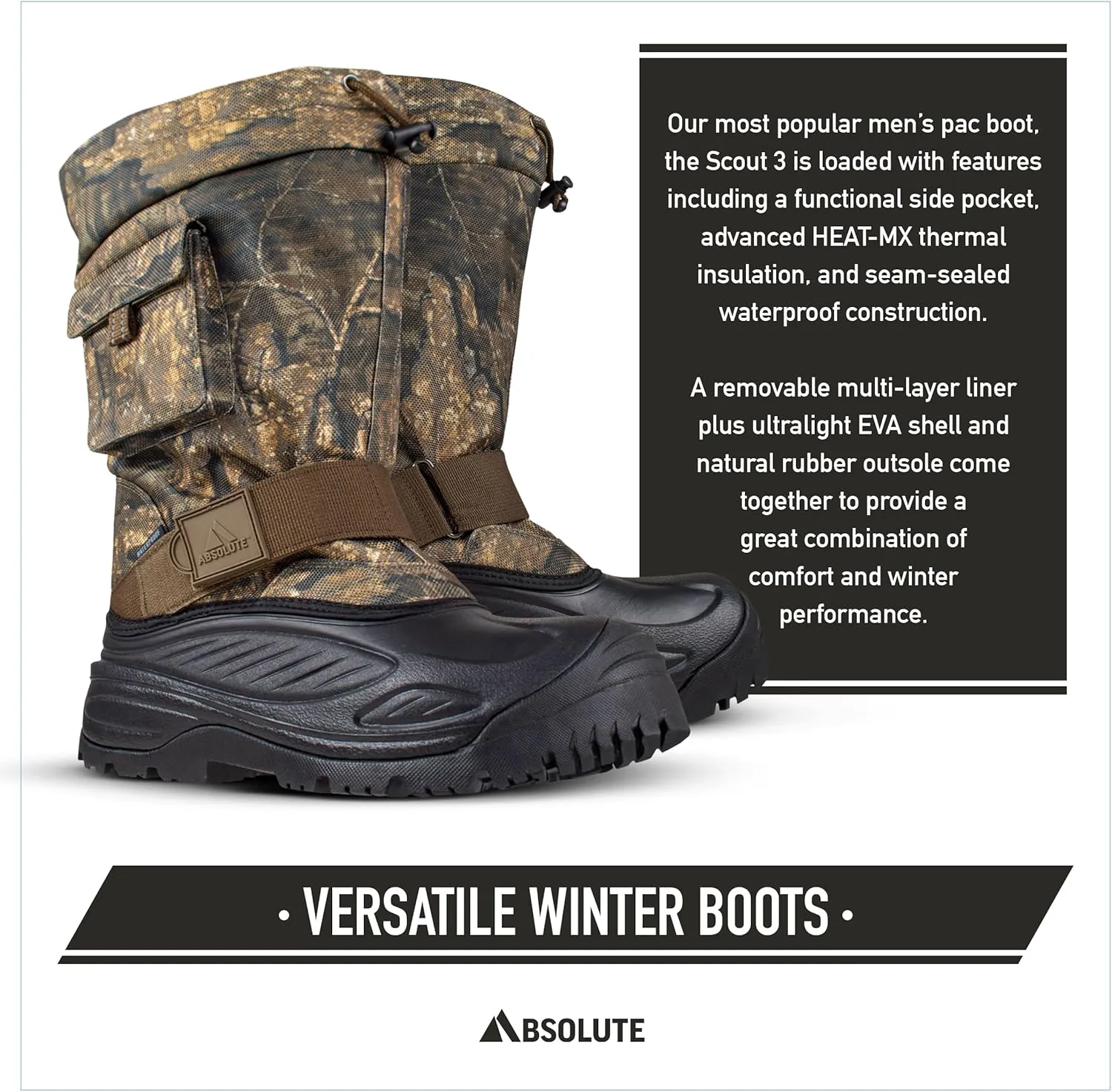 Absolute Scout 3 Tall Snow Winter Boots for Men, Warm, Insulated, Waterproof
