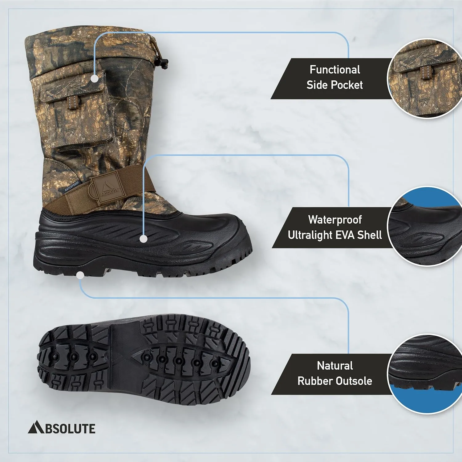 Absolute Scout 3 Tall Snow Winter Boots for Men, Warm, Insulated, Waterproof