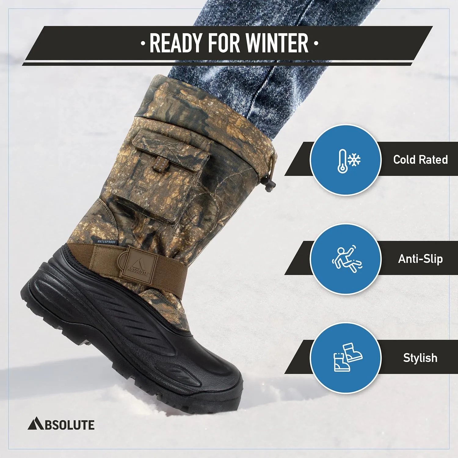 Absolute Scout 3 Tall Snow Winter Boots for Men, Warm, Insulated, Waterproof
