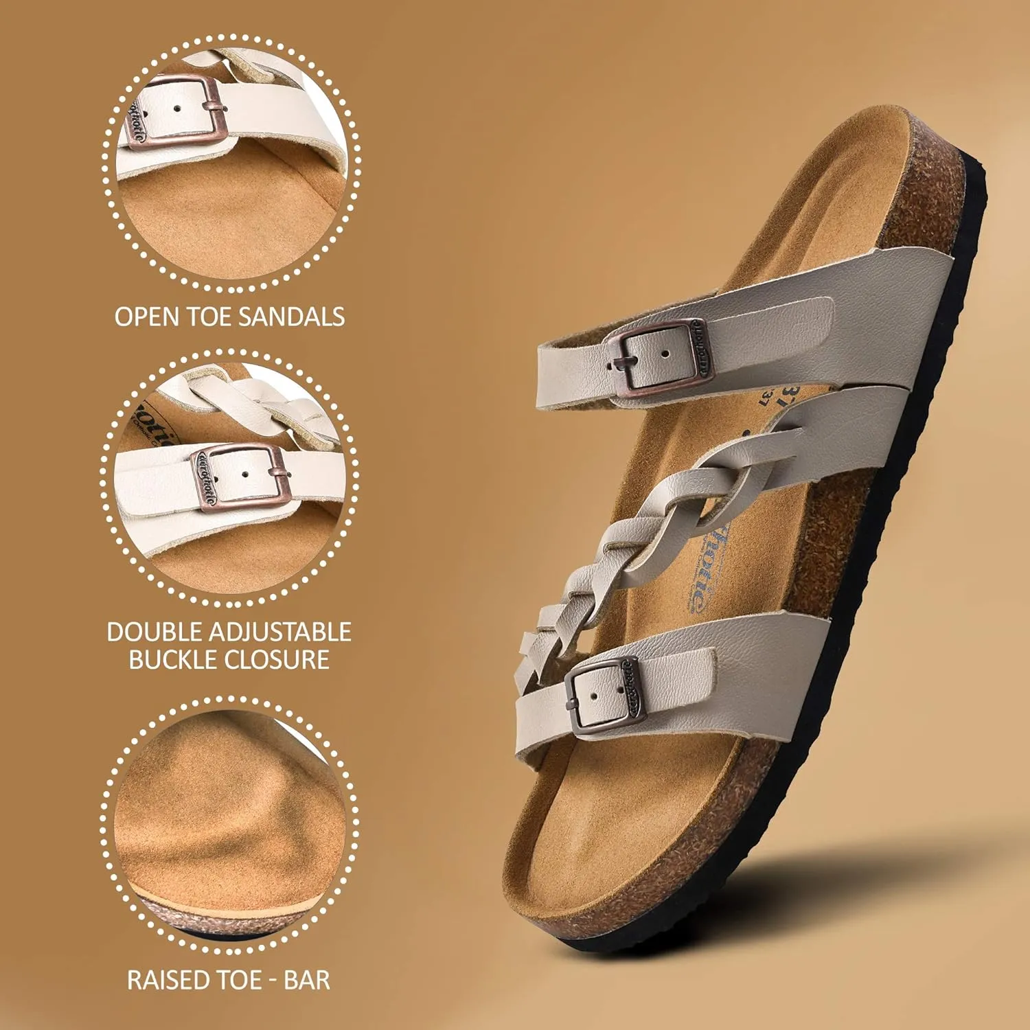 AEROTHOTIC Comfy Memory Foam Cork Sandals for Women Cute Dressy Adjustable Strappy Split Toe Slip On Vacation Essentials Women Footwear Open Toe Arch Support Slides
