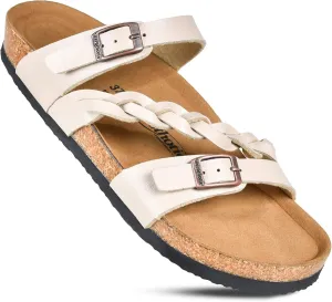 AEROTHOTIC Comfy Memory Foam Cork Sandals for Women Cute Dressy Adjustable Strappy Split Toe Slip On Vacation Essentials Women Footwear Open Toe Arch Support Slides