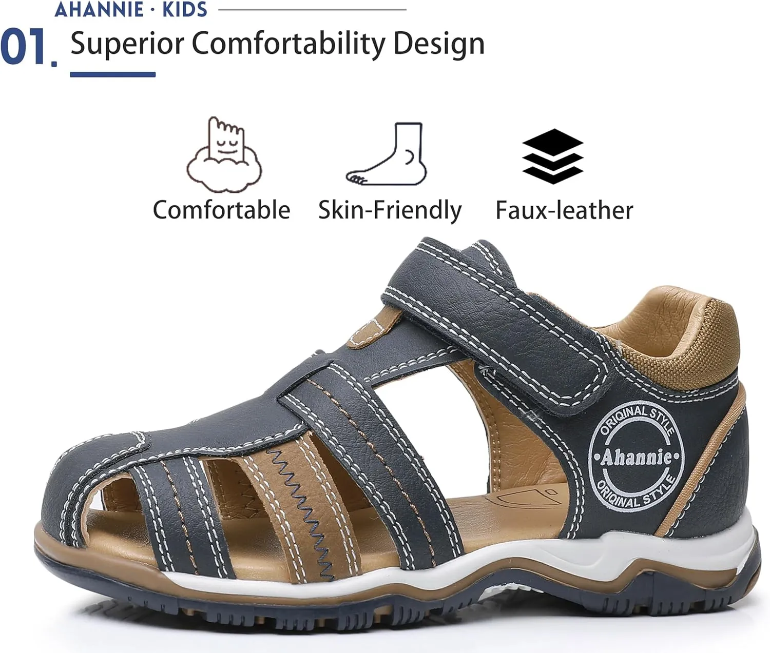 Ahannie Boys Girls Sandals for Toddler & Little Kids Closed Toe Summer Shoes with Hook Loop