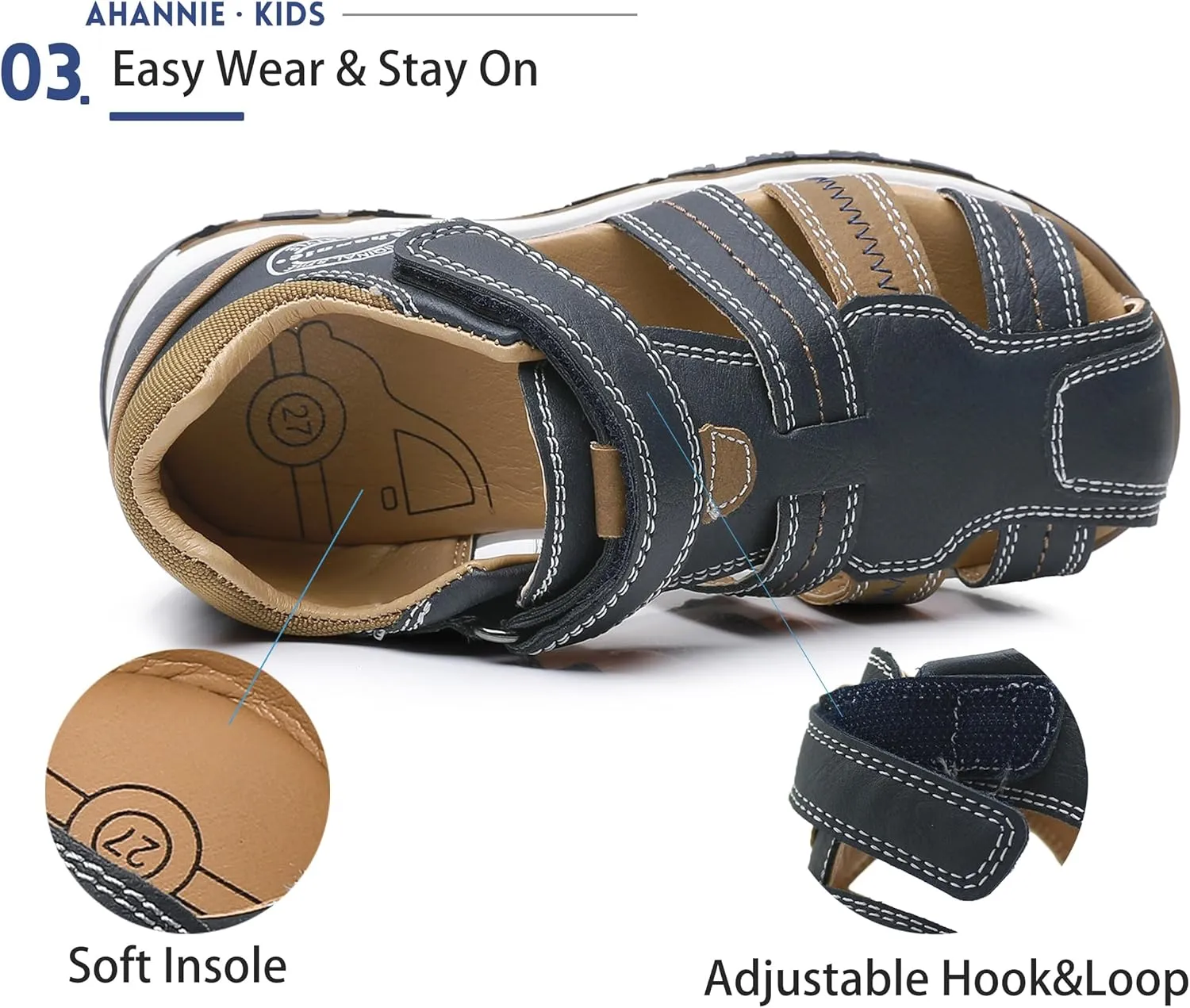 Ahannie Boys Girls Sandals for Toddler & Little Kids Closed Toe Summer Shoes with Hook Loop