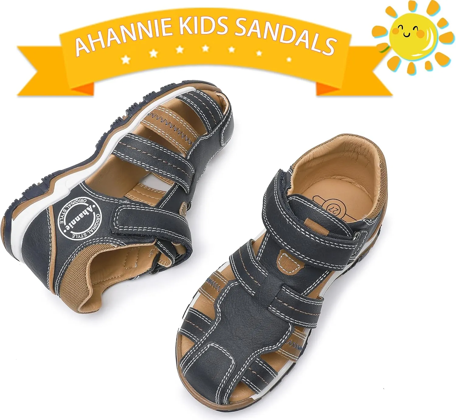 Ahannie Boys Girls Sandals for Toddler & Little Kids Closed Toe Summer Shoes with Hook Loop