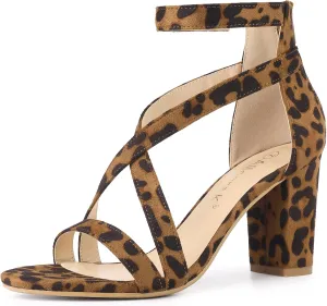 Allegra K Women's Crisscross Ankle Strap Chunky Heel Sandals