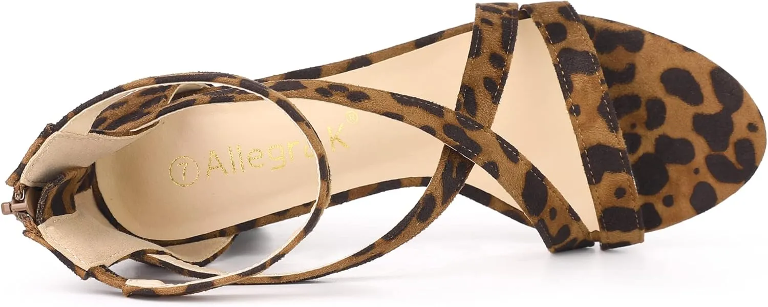 Allegra K Women's Crisscross Ankle Strap Chunky Heel Sandals