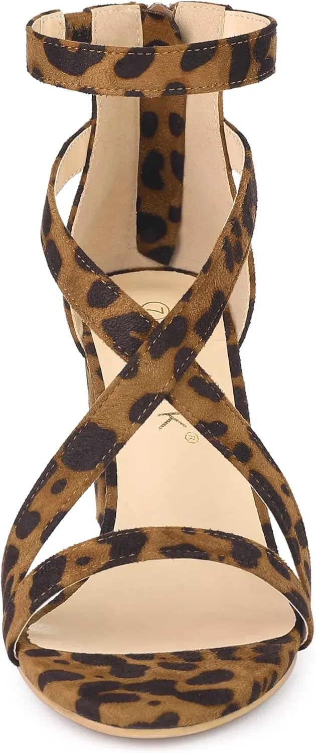 Allegra K Women's Crisscross Ankle Strap Chunky Heel Sandals