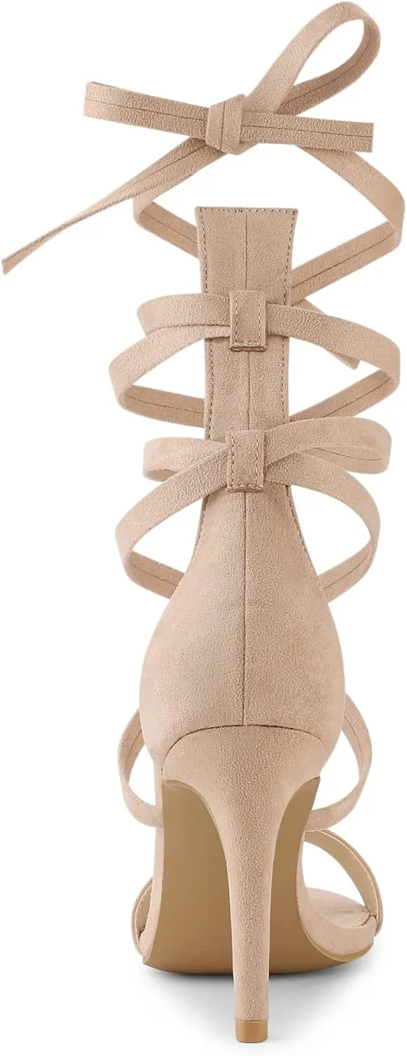 Allegra K Women's Open Toe Stiletto Heel Lace Up Heels Sandals