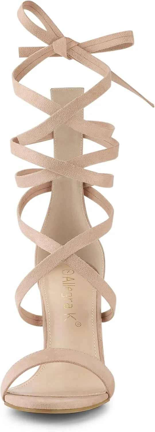 Allegra K Women's Open Toe Stiletto Heel Lace Up Heels Sandals