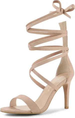 Allegra K Women's Open Toe Stiletto Heel Lace Up Heels Sandals