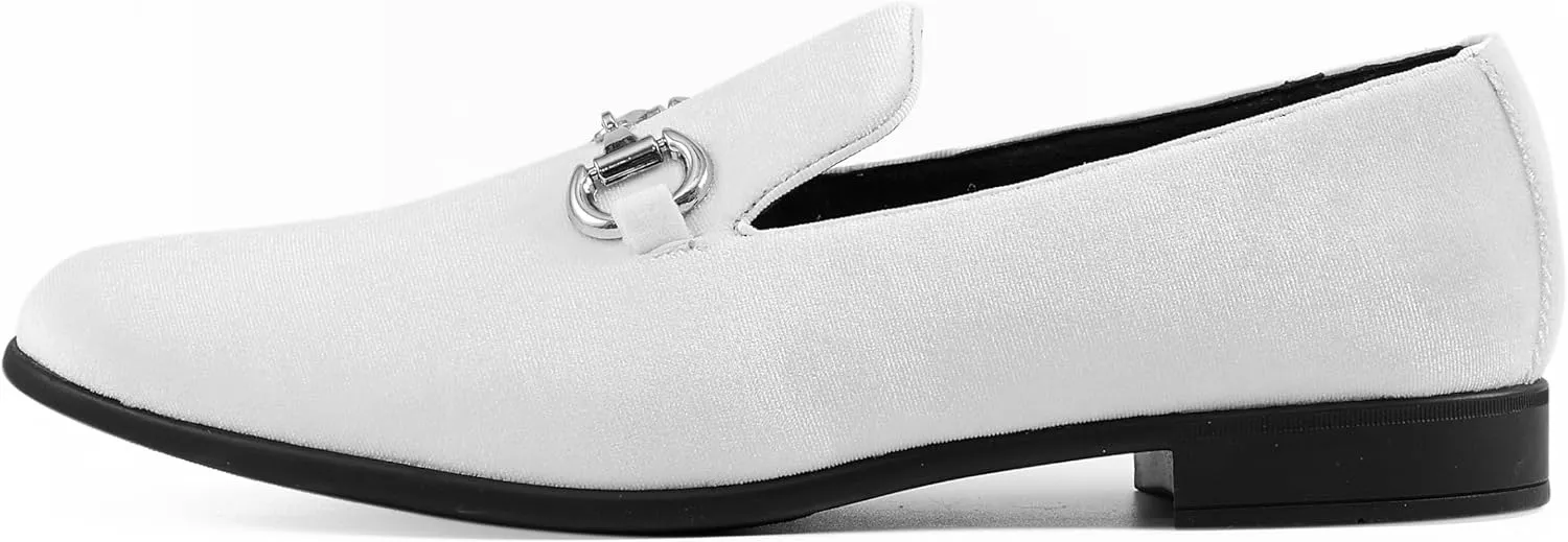 Amali Bradford - Microfiber Men's Slip-On Loafer with Gold Metal Bit - Smoking Slip On Dress Shoes for Men - Microfiber Formal Loafers for Men
