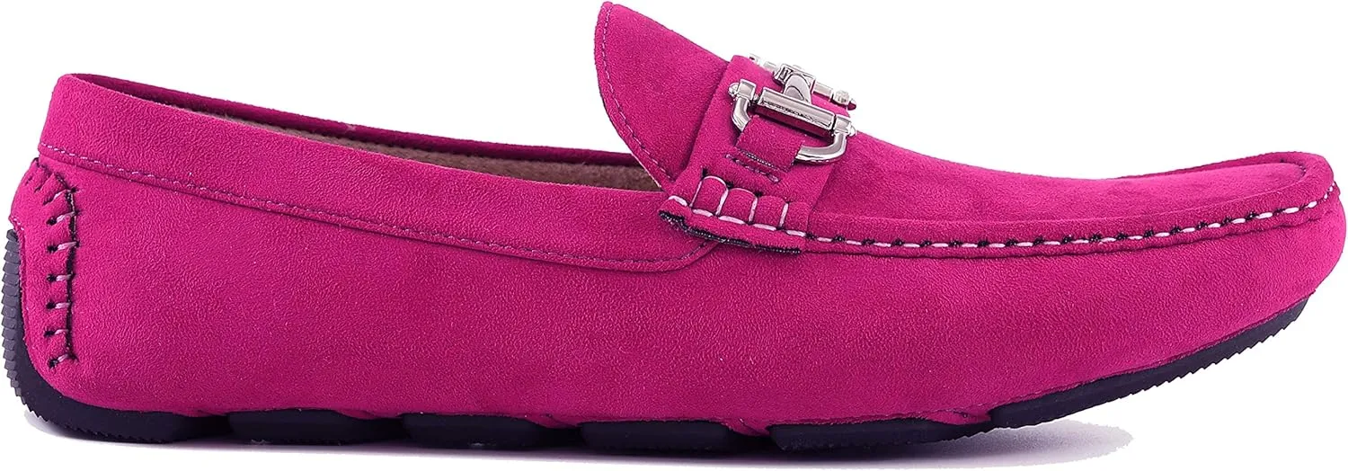 Amali Walken Men's Casual Slip-On Loafers, Driving Moccasin Shoes for Men with Silver Buckle, Available in Plush Microfiber and PU Leather