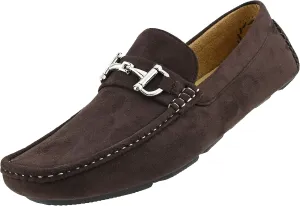 Amali Walken Men's Casual Slip-On Loafers, Driving Moccasin Shoes for Men with Silver Buckle, Available in Plush Microfiber and PU Leather