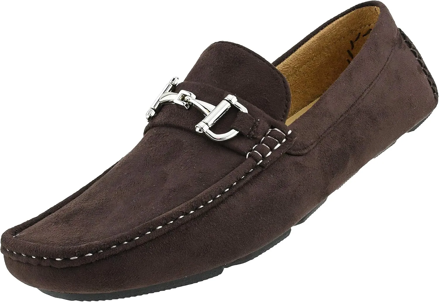 Amali Walken Men's Casual Slip-On Loafers, Driving Moccasin Shoes for Men with Silver Buckle, Available in Plush Microfiber and PU Leather
