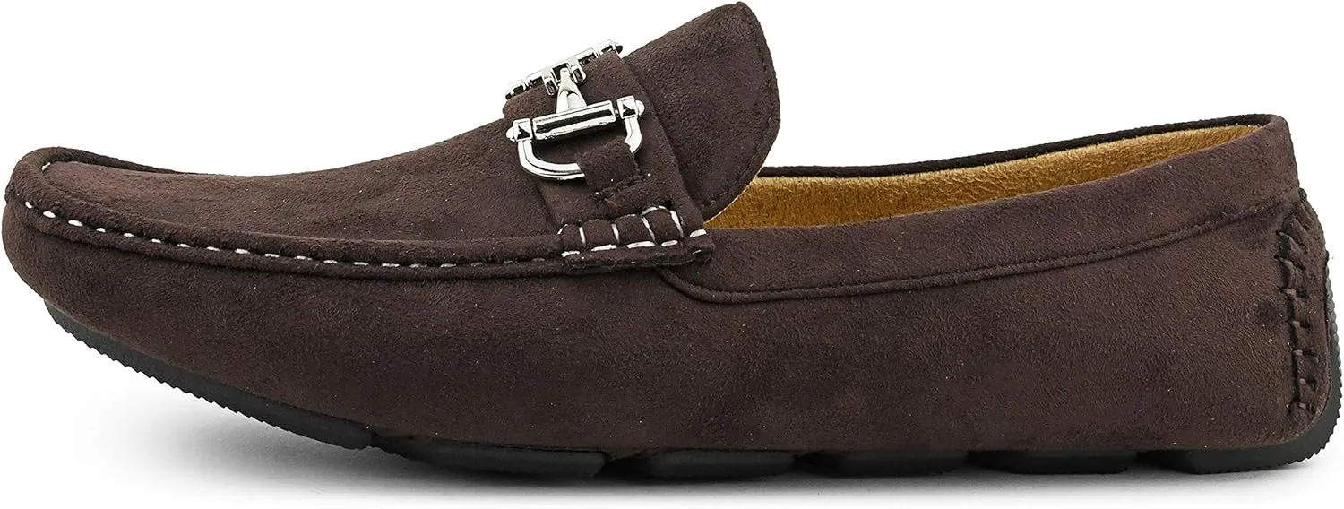 Amali Walken Men's Casual Slip-On Loafers, Driving Moccasin Shoes for Men with Silver Buckle, Available in Plush Microfiber and PU Leather