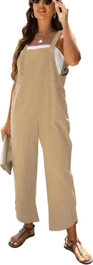 AMEBELLE Women's Sleeveless Cotton Linen Overalls Rompers Baggy Wide Leg Jumpsuits