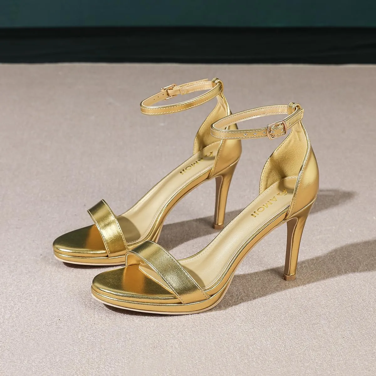 Amoji Women's 4 Inch Heels Wide Width Strappy Dress Sandals With Ankle Strap 324W