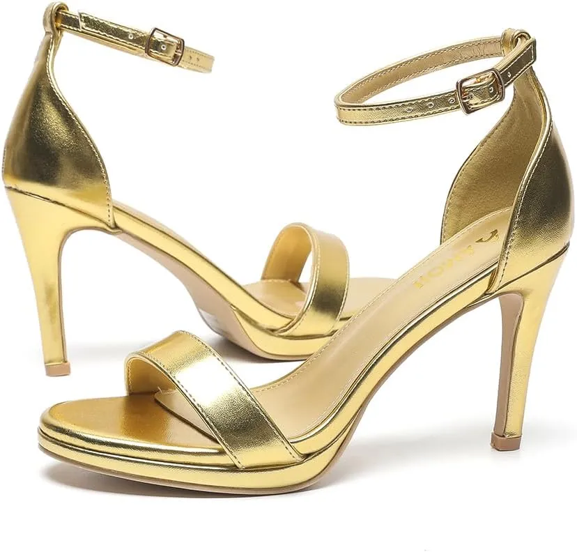 Amoji Women's 4 Inch Heels Wide Width Strappy Dress Sandals With Ankle Strap 324W