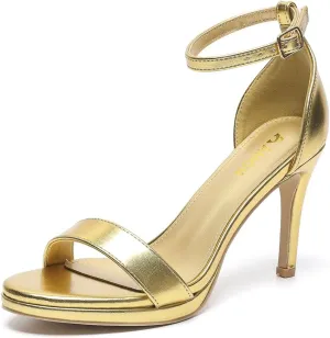 Amoji Women's 4 Inch Heels Wide Width Strappy Dress Sandals With Ankle Strap 324W
