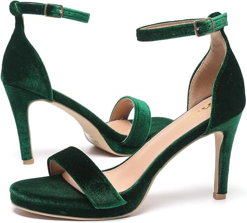 Amoji Women's 4 Inch Heels Wide Width Strappy Dress Sandals With Ankle Strap 324W
