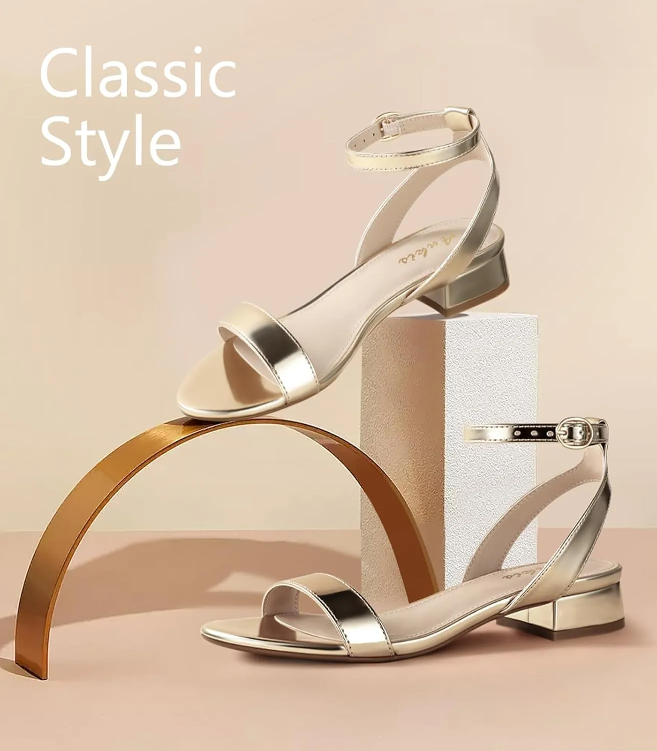 Ankis Black Nude White Red Women Sandals Comfortable Walking Strappy Open Toe Sandals for Women Dressy Summer 1 Inch Low block Heel Flat Adjustable Ankle Strap Wide Available Shoes 2024