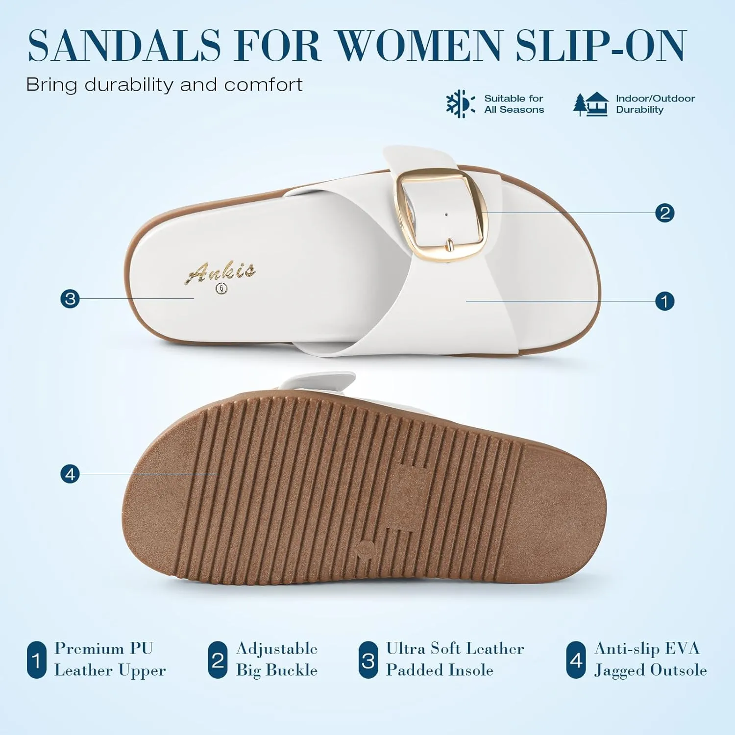 Ankis Brown Black White Flat Sandals for Women 2025,Wide Width Leather Sandals for Women Comfortable Dressy,Womens Summer Beach Sandals with Adjustable Strap and Buckle