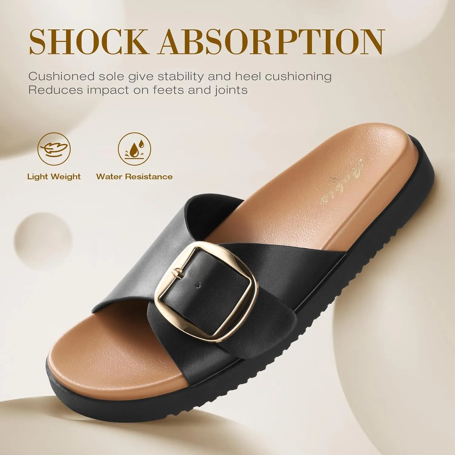 Ankis Brown Black White Flat Sandals for Women 2025,Wide Width Leather Sandals for Women Comfortable Dressy,Womens Summer Beach Sandals with Adjustable Strap and Buckle