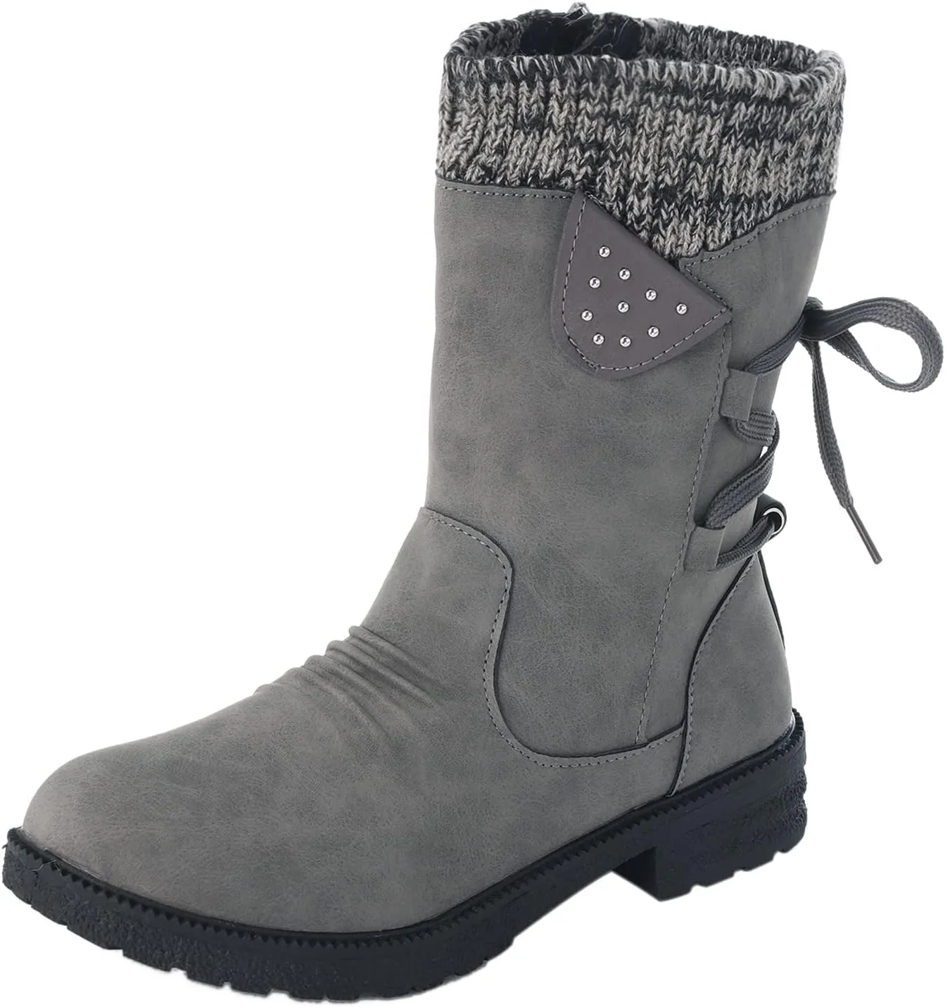 Ankle Boots for Women Winter Snow Booties Fur Lined Warm Boots Black Side Zipper Booties Round Toe Low Heel Boots