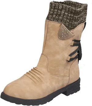 Ankle Boots for Women Winter Snow Booties Fur Lined Warm Boots Black Side Zipper Booties Round Toe Low Heel Boots