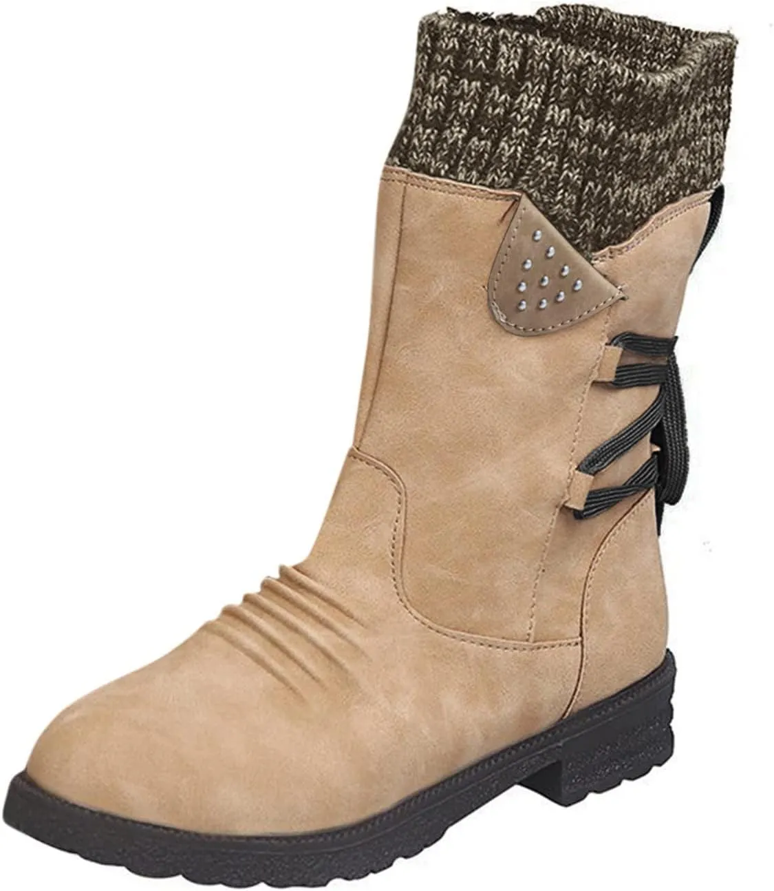 Ankle Boots for Women Winter Snow Booties Fur Lined Warm Boots Black Side Zipper Booties Round Toe Low Heel Boots