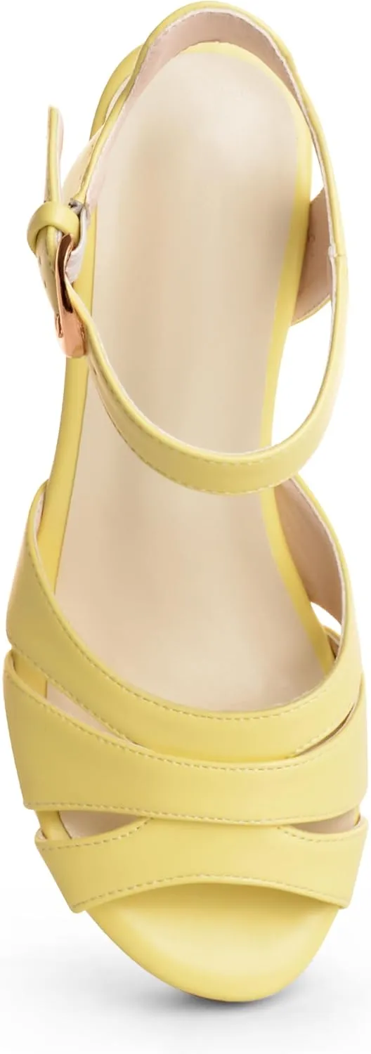ANN CREEK Women's Platform Wedge Sandals Round Open Toe Ankle Strap Buckle Casual Summer Dressy Sandals Beach
