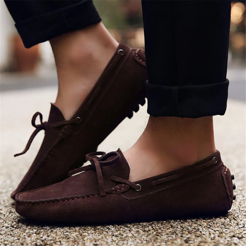 ANUFER Men's Soft Suede Leather Driving Loafers Shoes Bowtie Moccasin Slippers Big Size